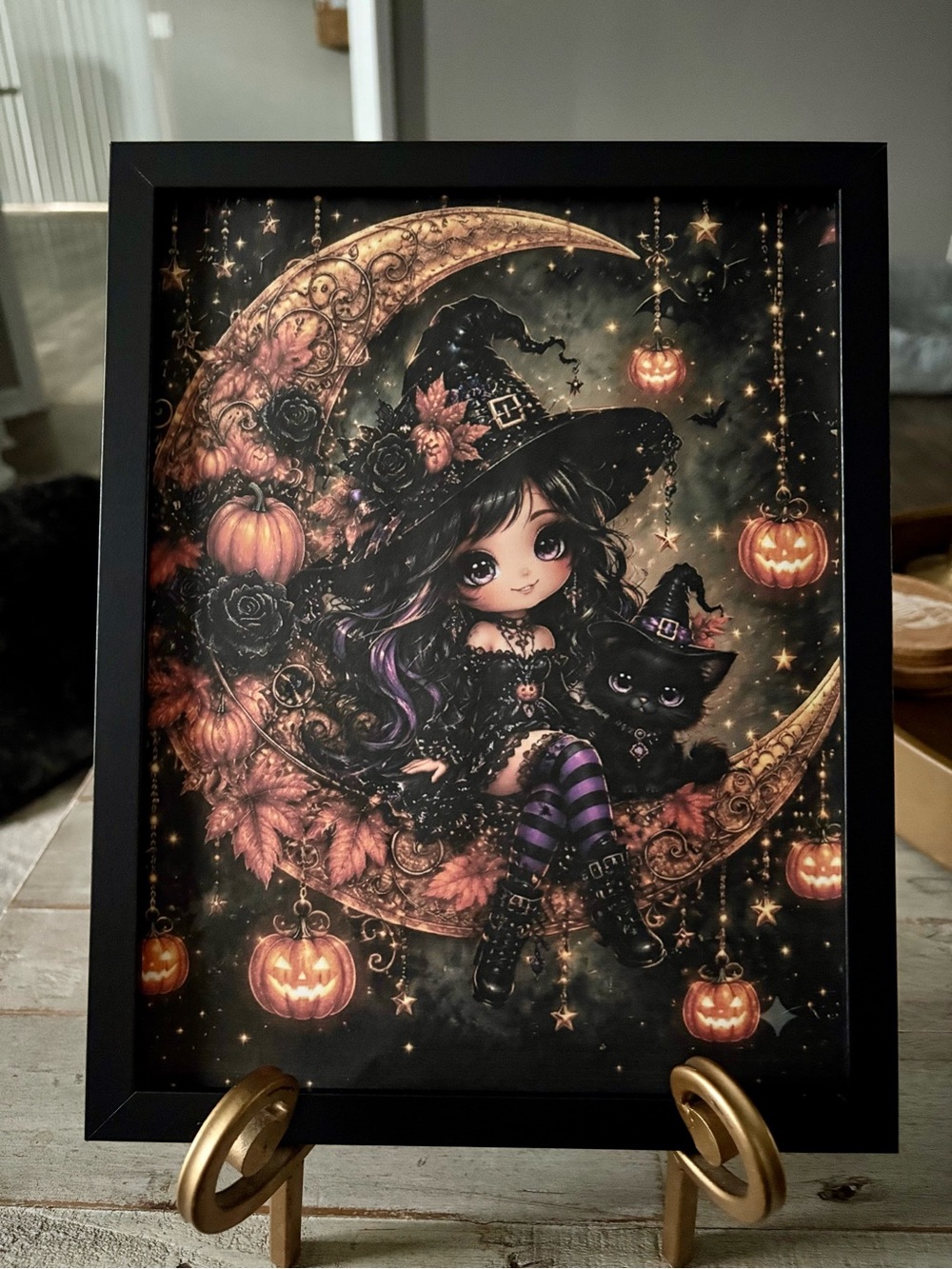 Whimsical Witch Girl 8x10 Art Print — Black and Purple